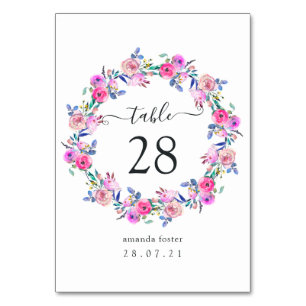 Numeração De Mesa Floral Aguamarinha Rosa-Intenso em Aquarela