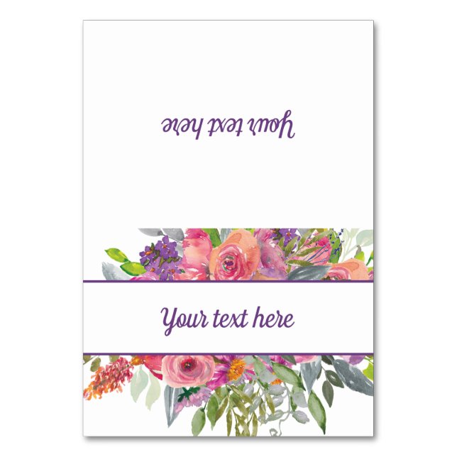 Numeração De Mesa Floral Aguarela Rosa Roxo  (Frente)