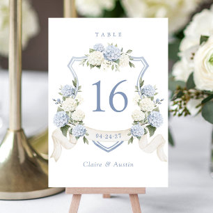 Numeração De Mesa Floral Azul Branco Hipodrangea Número da Tabela de