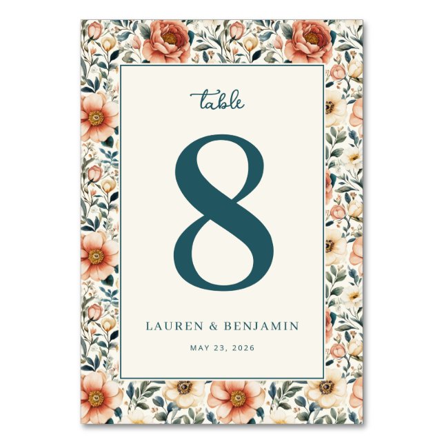 Numeração De Mesa Floral Azul Romântico (Frente)