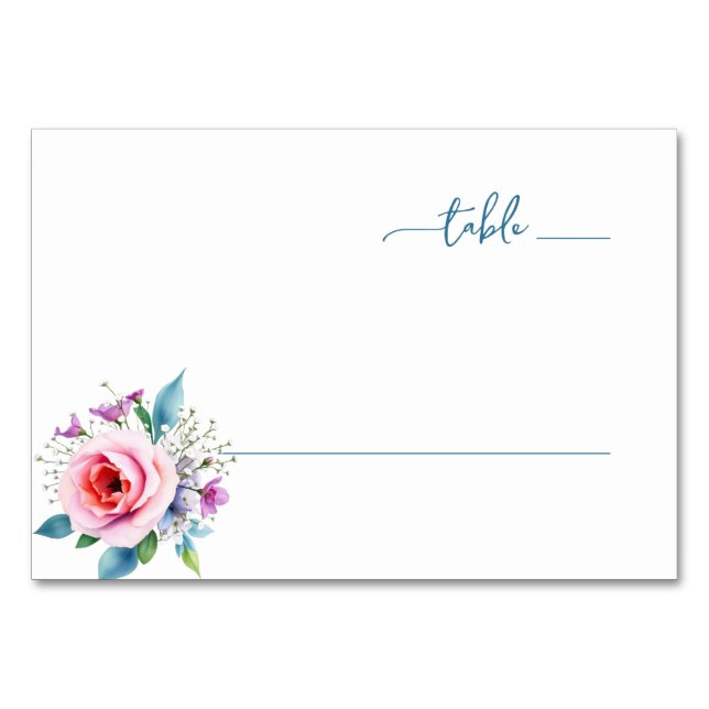 Numeração De Mesa Floral Azul Turquesa Elegante (Frente)