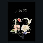 Numeração De Mesa Floral Botânico Elegante 12, Preto<br><div class="desc">COR DE FUNDO ALTERÁVEL | Este cartão de número de quadro apresenta um número verde decorado com ilustrações em aquarela de flores e folhas em cor de pêssego, rosa, vermelha, branca, azul violeta e verde. Este número de tabela é perfeito para casamentos, graduações, chás de fraldas, chás de panela, aniversários...</div>