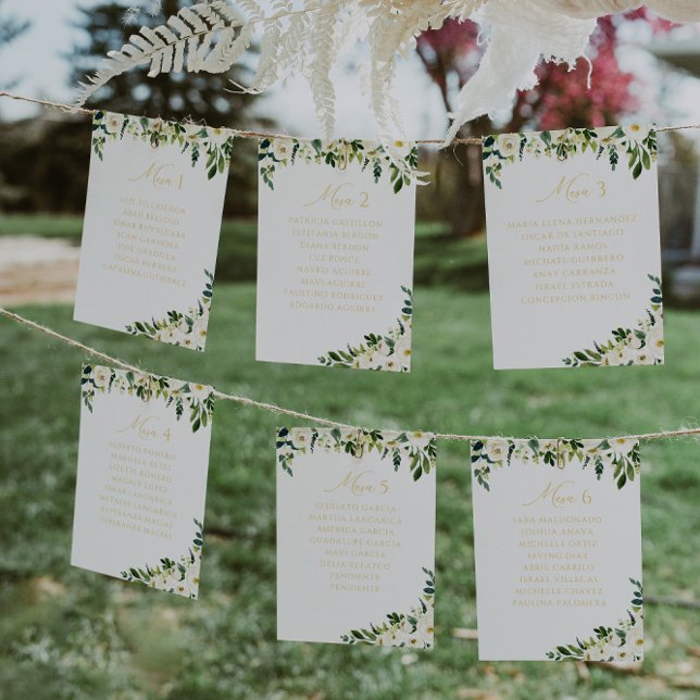Numeração De Mesa Floral Branco Elegante | Casamento (Criador carregado)