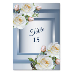 Numeração De Mesa Floral Branco Elegante Cinza Azul
