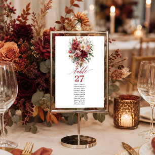 Numeração De Mesa Floral Burgundy Dourado Eucalipto Outono número da