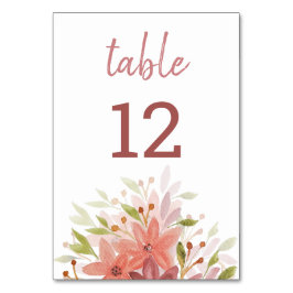 Numeração De Mesa Floral de Aquarela Bege Terracota Rústico Country