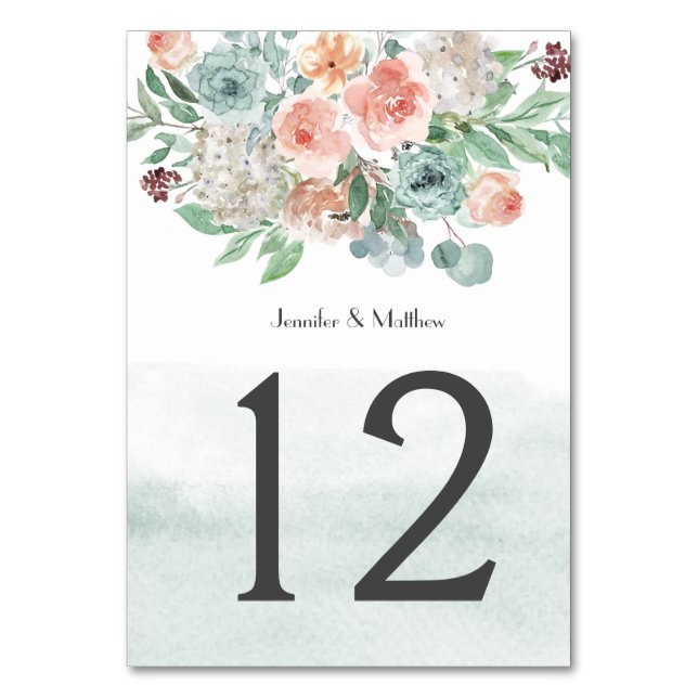 Numeração De Mesa Floral de Aquarela em Tons de Dourado e Verde | (Frente)