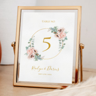 Numeração De Mesa Floral de Blush Elegante   Número do quadro