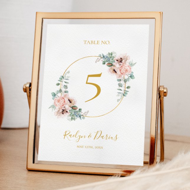 Numeração De Mesa Floral de Blush Elegante | Número do quadro (Criador carregado)