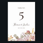 Numeração De Mesa Floral de Blush Moderno | Número do quadro<br><div class="desc">Este moderno floral de pincel | o número da mesa é perfeito para o seu elegante rosa de luxo de luxo, verde-sábio, casamento cor-de-rosa. Design apresenta um quadro de folha de ouro ou buquê com pérola vermelha rústica de primavera de pêssego, uma flor típica de aquarela suculenta, verde incluindo ferno...</div>