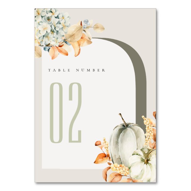 Numeração De Mesa Floral de Leafia de Abóbora Russo Elegante (Frente)