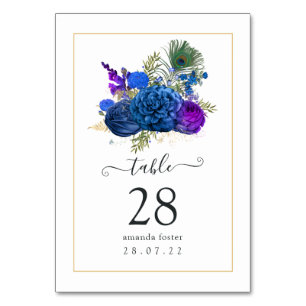 Numeração De Mesa Floral de Peacock, azul e púrpura,