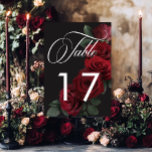 Numeração De Mesa Floral de Rosas vermelhas de sangue legante<br><div class="desc">Aproveite a elegância do eterno para a sua celebração inspirada em gótica com a nossa cativa carta de número da mesa de casamento. Um fundo preto suave proporciona a canvas perfeita para um buquê cativante, mas subestimado. Imaginem um arranjo de flores de rosa vermelha de sangue mudo, onde matizes vermelhos...</div>