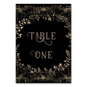 Numeração De Mesa Floral Dourado elegante em preto