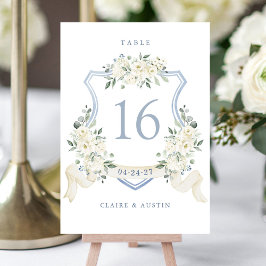 Numeração De Mesa Floral Elegant Dusty Blue White Crest Table Number