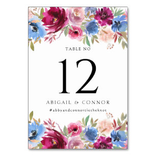 Numeração De Mesa Floral Elegante Azul-Dusty-Blush