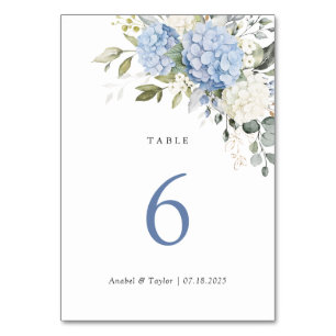 Numeração De Mesa Floral Elegante Azul Hydrangea Greenery Casamento