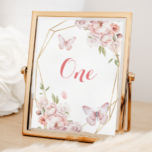 Numeração De Mesa Floral Geométrico Dourado Elegante, Rosa, Mis Quin