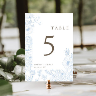 Numeração De Mesa Floral Line Art French Blue Double Sided Weding