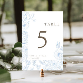 Numeração De Mesa Floral Line Art French Blue Weding