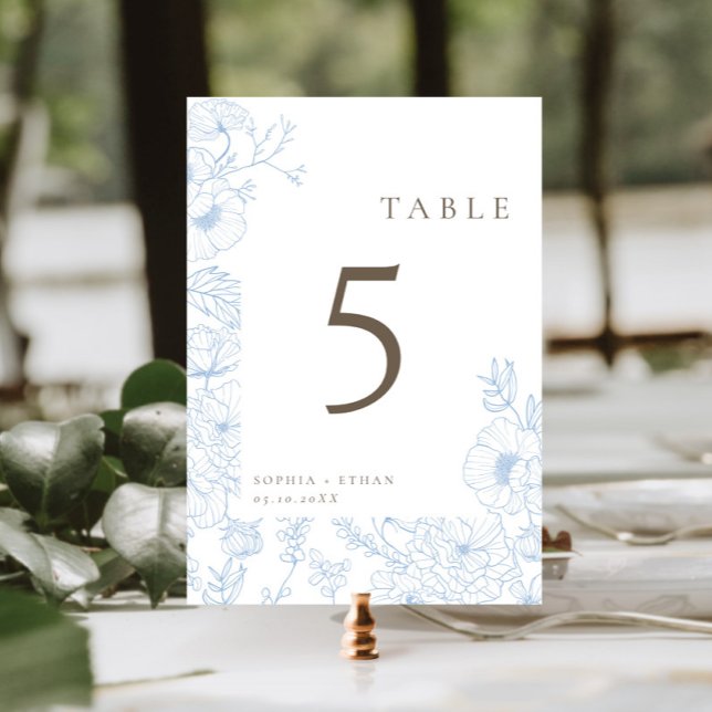 Numeração De Mesa Floral Line Art French Blue Weding (Criador carregado)