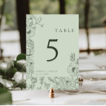 Numeração De Mesa Floral Line Art Sage Green Wedding<br><div class="desc">O moderno quadro de arte floral sage número verde da mesa de casamento.</div>