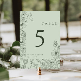 Numeração De Mesa Floral Line Art Sage Green Wedding