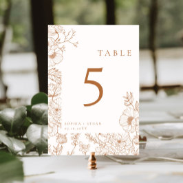 Numeração De Mesa Floral Line Art Terracotta Wedding