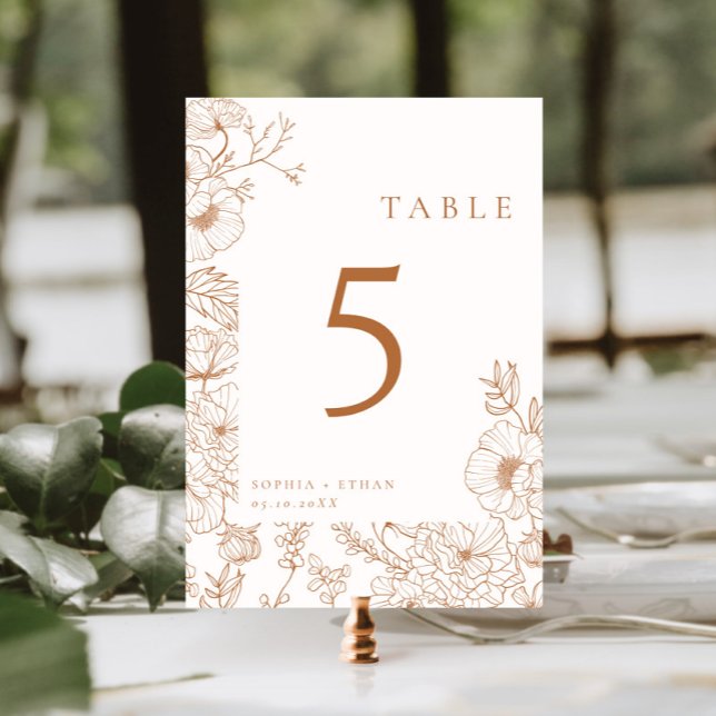 Numeração De Mesa Floral Line Art Terracotta Wedding (Criador carregado)