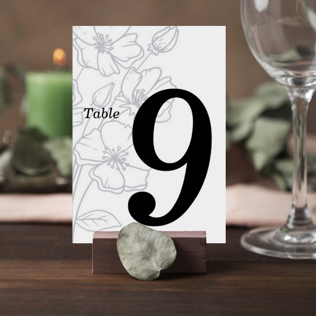 Numeração De Mesa Floral Line Art Wedding Table Number Card (Criador carregado)