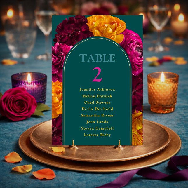 Numeração De Mesa Floral moderno rosa verde amarelo (Criador carregado)