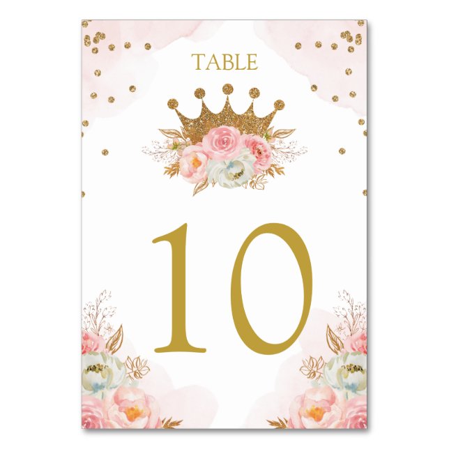 Numeração De Mesa Floral Pink & Gold Princess Royal Table number (Frente)