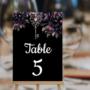 Numeração De Mesa Floral Preto Escuro Preto de Casamento Gótico