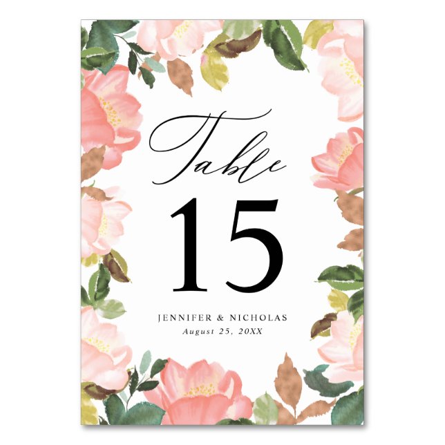 Numeração De Mesa Floral Primavera Blush | Casamento Personalizado (Frente)