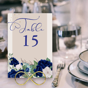 Numeração De Mesa Floral Real Azul e Rosa marfim