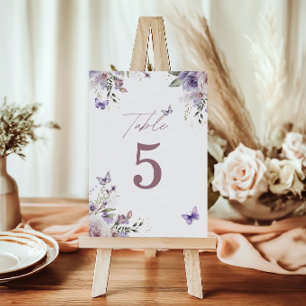 Numeração De Mesa Floral Roxo   Borboleta