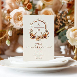 Numeração De Mesa Floral Western Crest Monograma Wedding