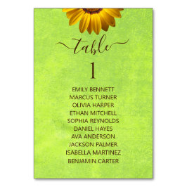 Numeração De Mesa Flores Amarelas no Casamento Verde Abstrato