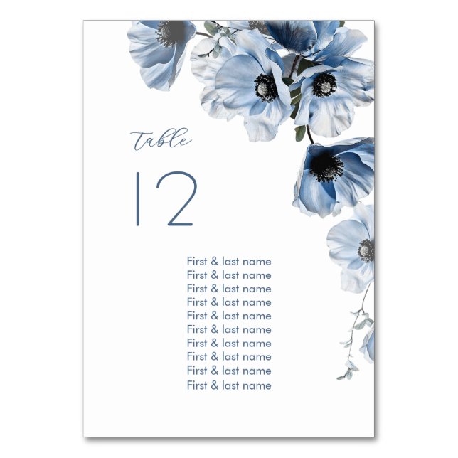 Numeração De Mesa Flores Azuis Delicadas Casamento (Frente)