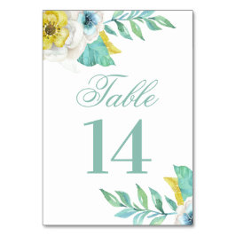 Numeração De Mesa Flores azuis e amarelas. Casamento floral de horte