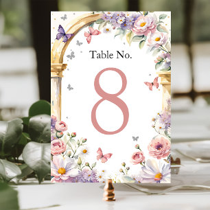 Numeração De Mesa Flores Borboletas Lilac Quinceañera