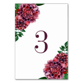 Numeração De Mesa Flores bordô de aguarela. Dahlias casamento