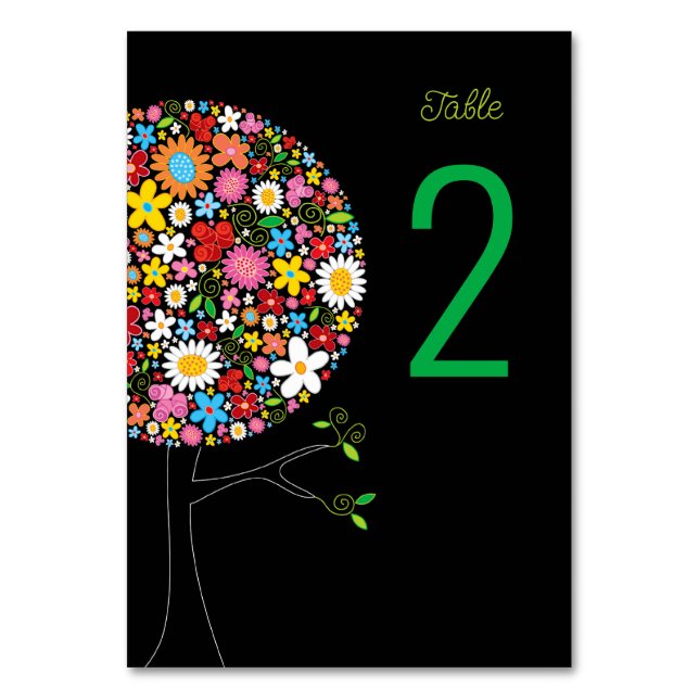 Numeração De Mesa Flores Coloridas e Caprichosas da Primavera Árvore (Frente)