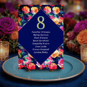 Numeração De Mesa Flores coloridas elegantes assentos de casamento