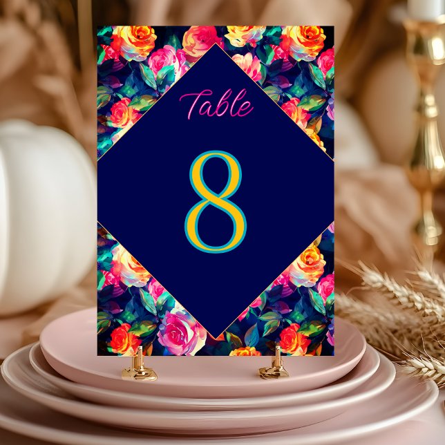 Numeração De Mesa Flores coloridas estilosas para casamento (Criador carregado)