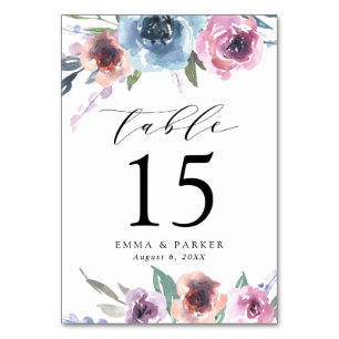 Numeração De Mesa Flores da Meia-Noite Casamento Floral Roxo e Azu