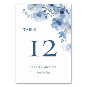 Numeração De Mesa Flores de Aquarela Azul