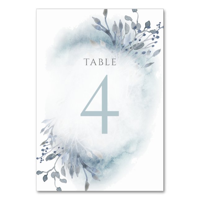 Numeração De Mesa flores de aquarela azul empoeirado Número da Mesa  (Frente)