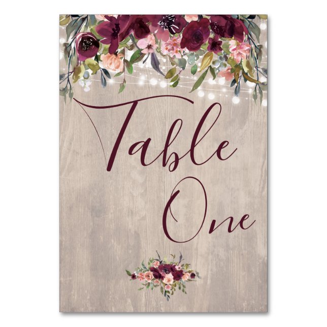 Numeração De Mesa Flores de Aquarela em Madeira com Luzes Tênues (Frente)