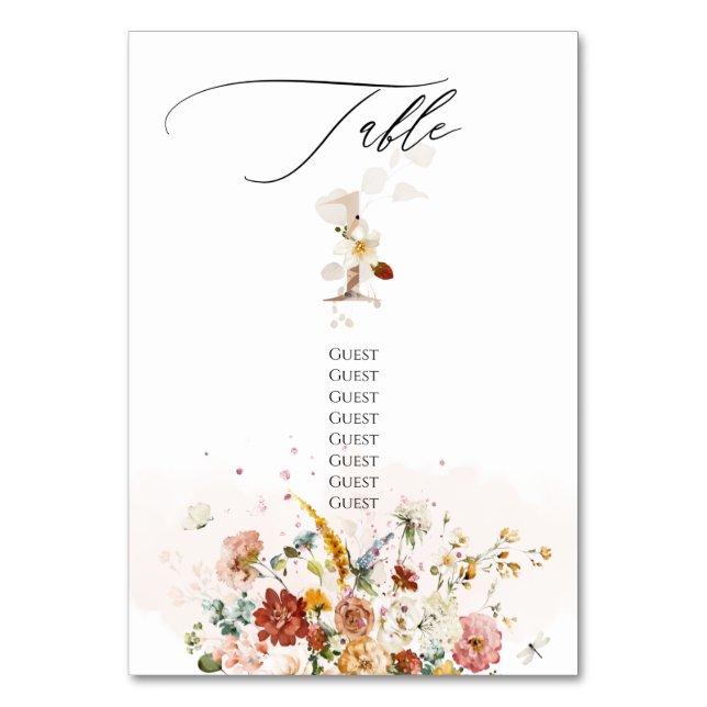 Numeração De Mesa Flores De Jardim De Quebra De Aquarela PixDezines (Frente)